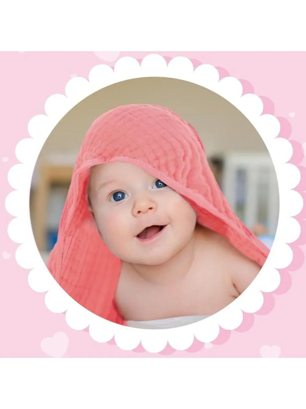 Soft Cotton Muslin Hooded Baby Towels - 6 Pack, Pink, Perfect for Bath Time